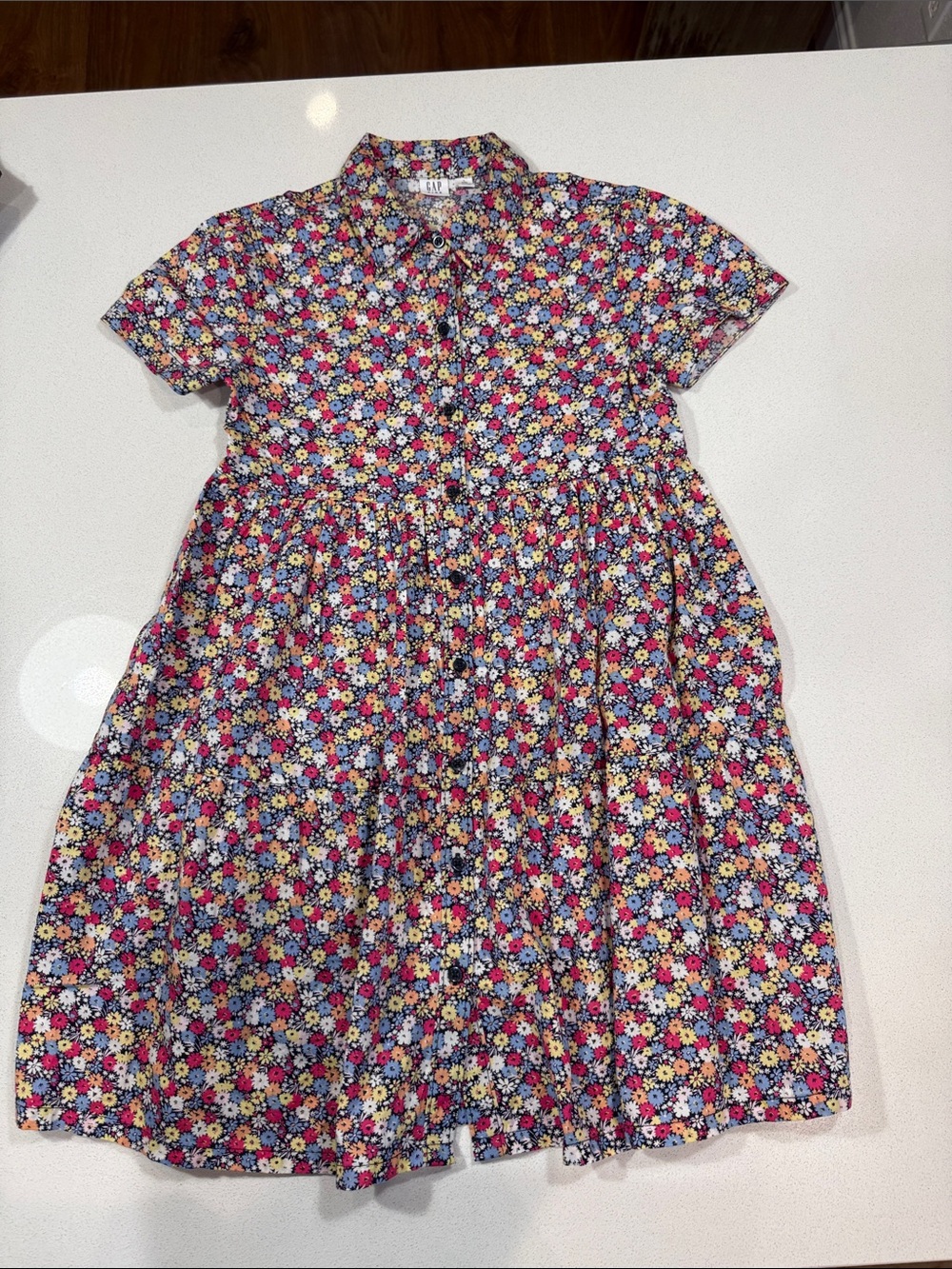 GAP Girls Short-Sleeve Floral Button-Front Dress in Blue, Pink, Yellow